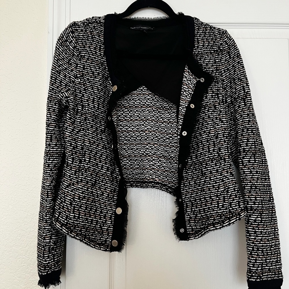 White House Black Market Black and White Textured Cardigan